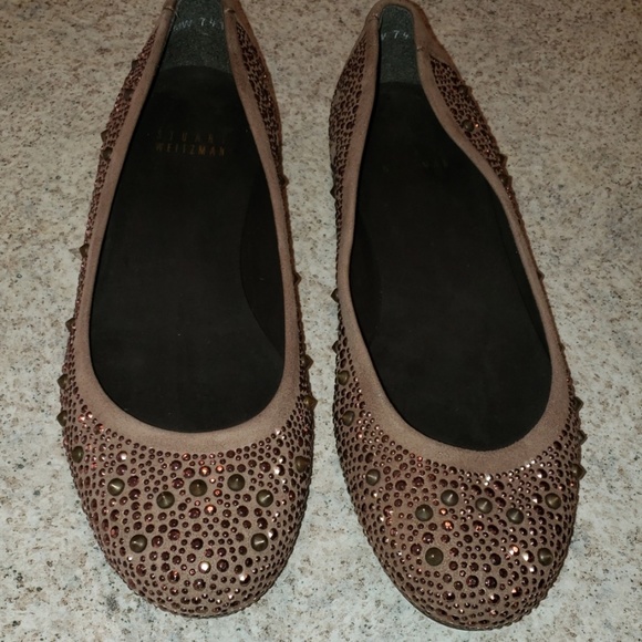 Stuart weitzman studded tan flats - Picture 1 of 8